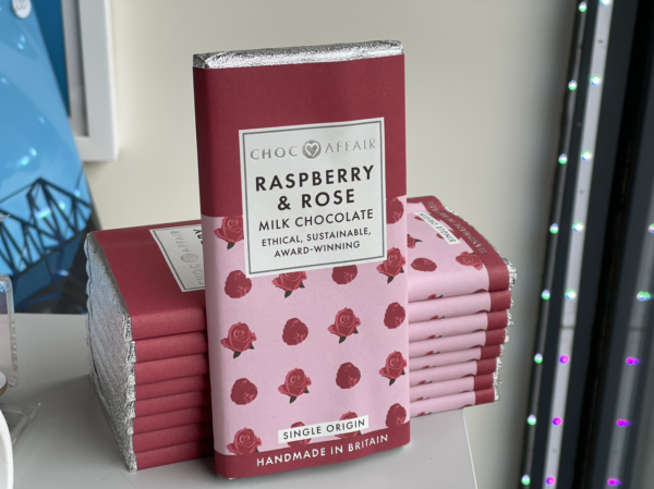 Choc Affair Milk Raspberry & Rose Bar