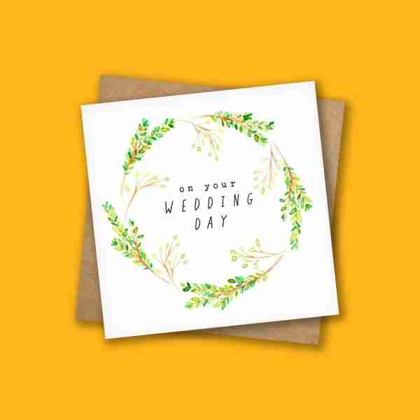 Watercolour Leaf Wreath Wedding Card