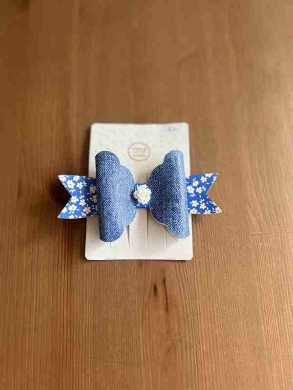 Denim Blue and Daisy Hair Bow